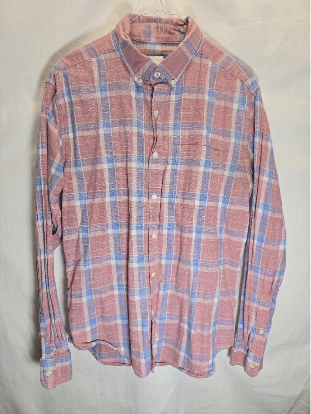 American Eagle Mens Large Long Sleeve Plaid Button Down Shirt Red Blue White
